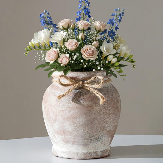 Charming 6.5-Inch Terracotta Ceramic Rustic Farmhouse Flower Vase - Perfect for Elegant Table Centerpieces and Home Decor