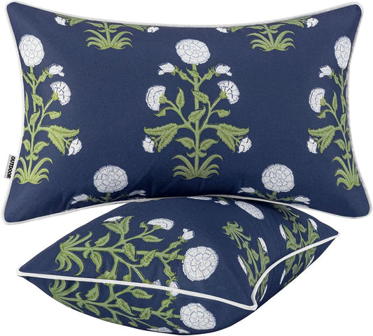 Elevate Your Outdoor Space with Our Stylish Decorative Floral Lumbar Pillow Set - Waterproof and Fade Resistant, Perfect for Spring and Summer!