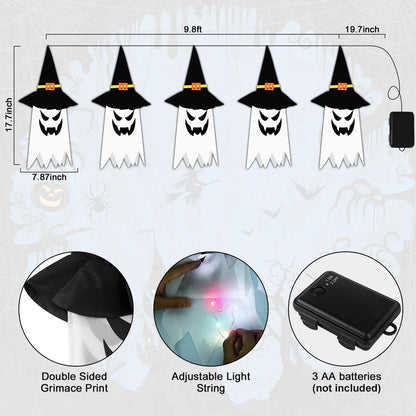 Halloween Decorations Indoor Outdoor, 5 Pcs Halloween Lights Glowing Ghost Witch Hat Ornaments Gifts for Home Garden Yard