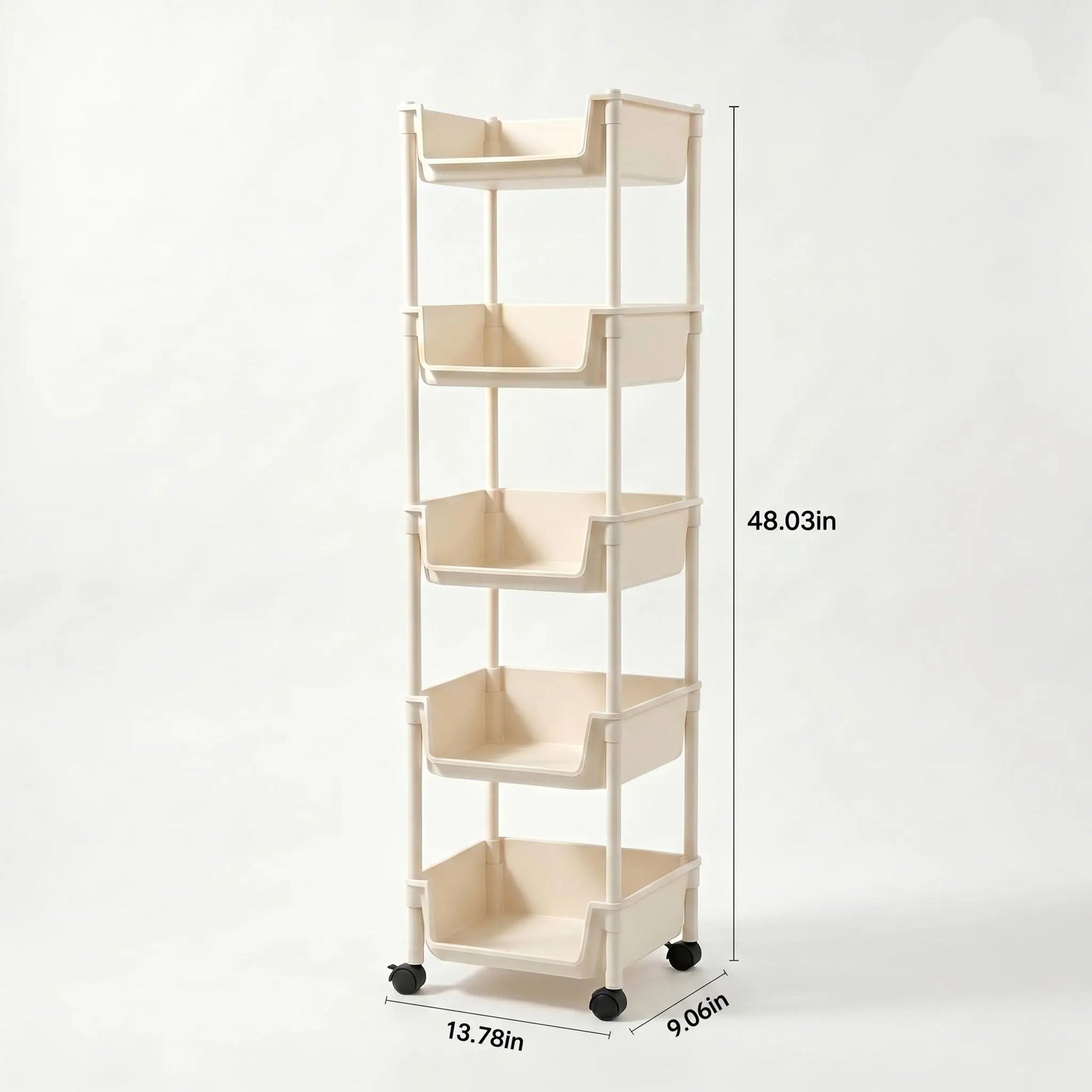 Rolling Storage Cart with Wheels, Multi-Layer Freestanding Shelf, Adjustable Space Saving Plastic Organizer for Bedroom Bathroom Kitchen Living Room, Portable Home Storage Unit, Easy Install, 2026 Semiannual Sale