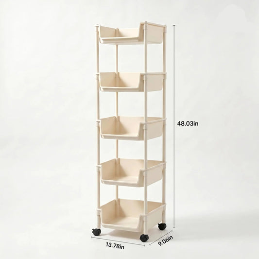 Rolling Storage Cart with Wheels, Multi-Layer Freestanding Shelf, Adjustable Space Saving Plastic Organizer for Bedroom Bathroom Kitchen Living Room, Portable Home Storage Unit, Easy Install, 2026 Semiannual Sale
