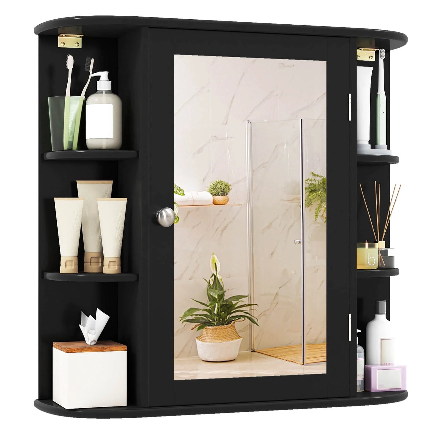 Multipurpose Mount Wall Surface Bathroom Storage Cabinet Mirror Black