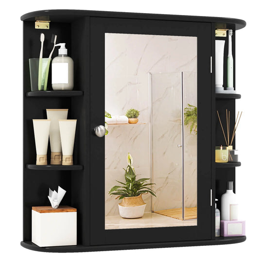 Multipurpose Mount Wall Surface Bathroom Storage Cabinet Mirror Black