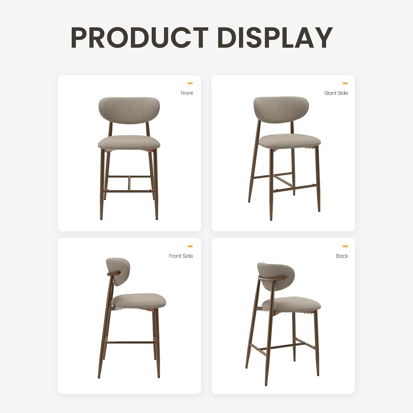 Bar Stools Set of 4, Counter Height Bar Stools, Kitchen Bar Stools with Backs, Modern Upholstered, Modern Bar Stools with Metal Legs for Kitchen Island, Counter, Camel