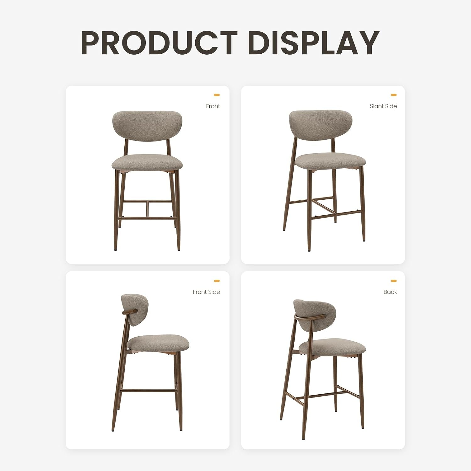 Bar Stools Set of 4, Counter Height Bar Stools, Kitchen Bar Stools with Backs, Modern Upholstered, Modern Bar Stools with Metal Legs for Kitchen Island, Counter, Camel