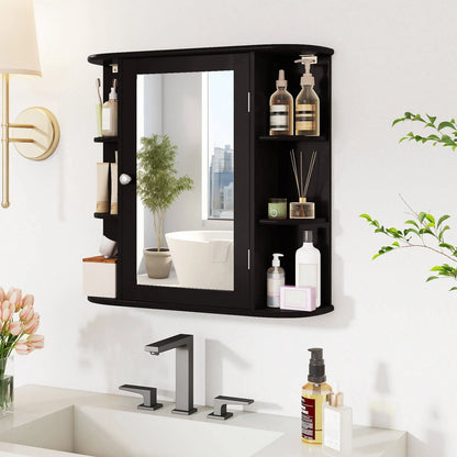 Multipurpose Mount Wall Surface Bathroom Storage Cabinet Mirror Black