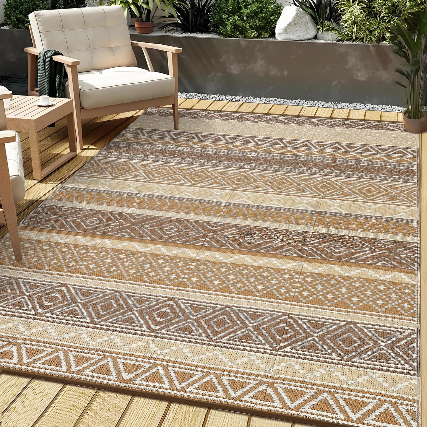 Garvee Outdoor Washable Double-Sided Plastic Straw Rug, Garden Decoration Rug Waterproof UV Resistant Foldable and Portable for Pools Balconies Beaches Picnics Backyards and Parks
