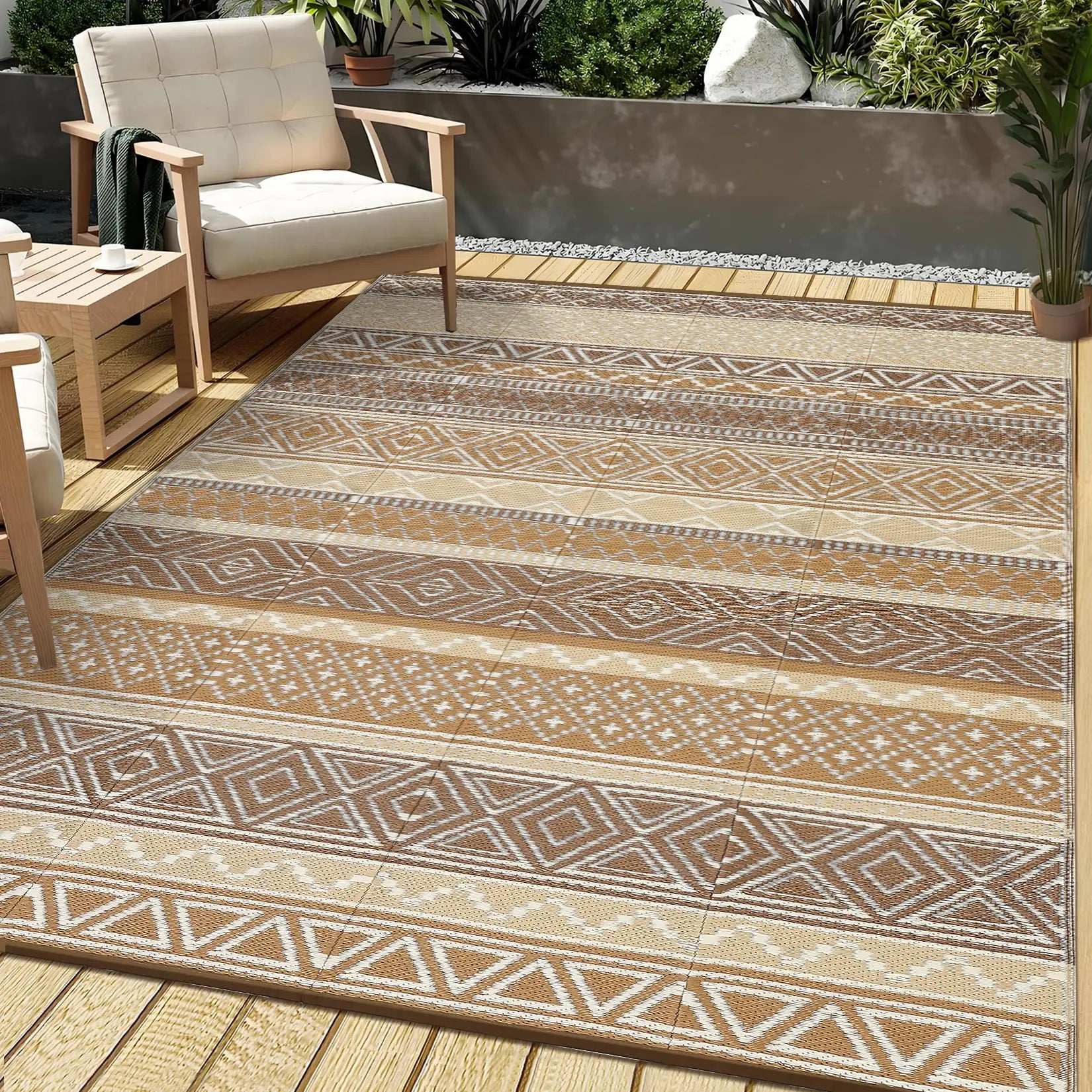 Garvee Outdoor Washable Double-Sided Plastic Straw Rug, Garden Decoration Rug Waterproof UV Resistant Foldable and Portable for Pools Balconies Beaches Picnics Backyards and Parks