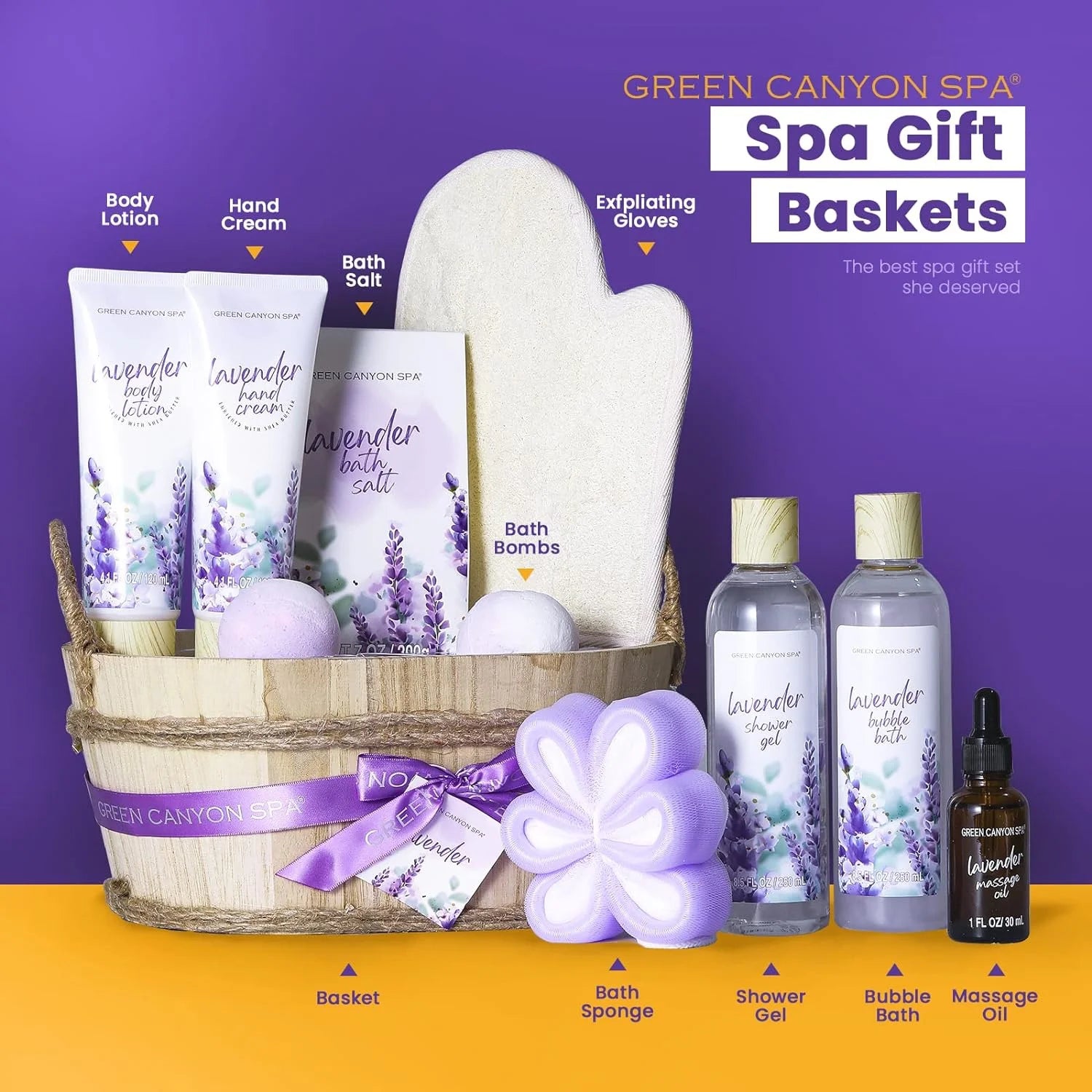 Bath Gift Sets for Women, 11Pcs Lavender Spa Baskets Gift Kits, Relaxing Luxury Birthday Gifts for Mom Her Home Spa Self Care Kits
