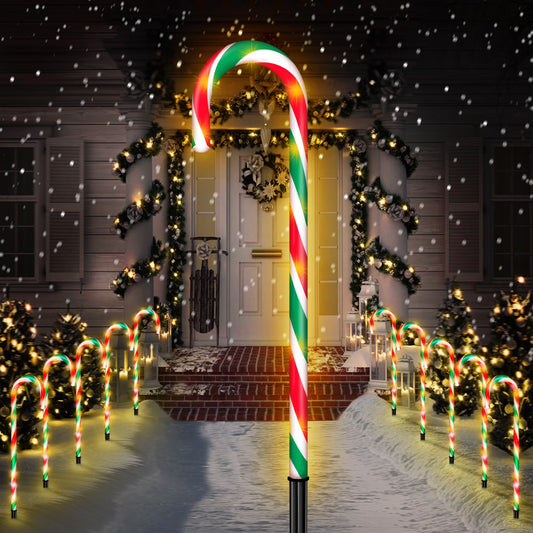 Christmas Candy Cane Lights 21” 10 Pack 8 Lighting Modes Flickering Candy Cane Pathway Marker Outdoor Indoor Waterproof UL Listed Christmas Lighting Decoration Light