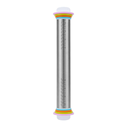 13.78 Inch Stainless Steel Adjustable Rolling Pin with 4 Thickness Removable Rings Dough Roller for Pizza Cookie Baking Tools