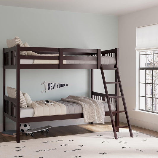 Caribou Twin-Over-Twin Bunk Bed – GREENGUARD Gold Certified Bunk Bed for Kids Bedroom, Converts to 2 Individual Twin Beds, No Box Spring Required (Espresso)