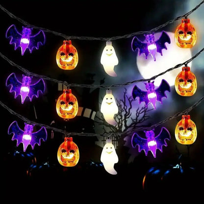 3m Halloween String Lights – Battery-Powered LED Ghost, Pumpkin & Purple Bat Party Lights