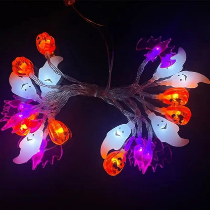 3m Halloween String Lights – Battery-Powered LED Ghost, Pumpkin & Purple Bat Party Lights
