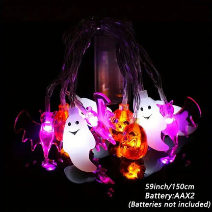 3m Halloween String Lights – Battery-Powered LED Ghost, Pumpkin & Purple Bat Party Lights