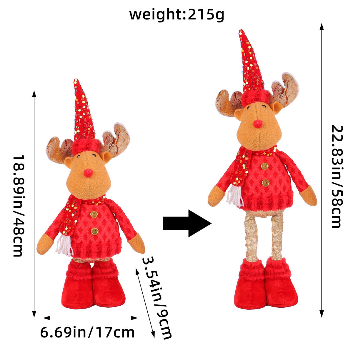 Standing Long-Legged Christmas Plush Figurines (Santa, Snowman & Reindeer)