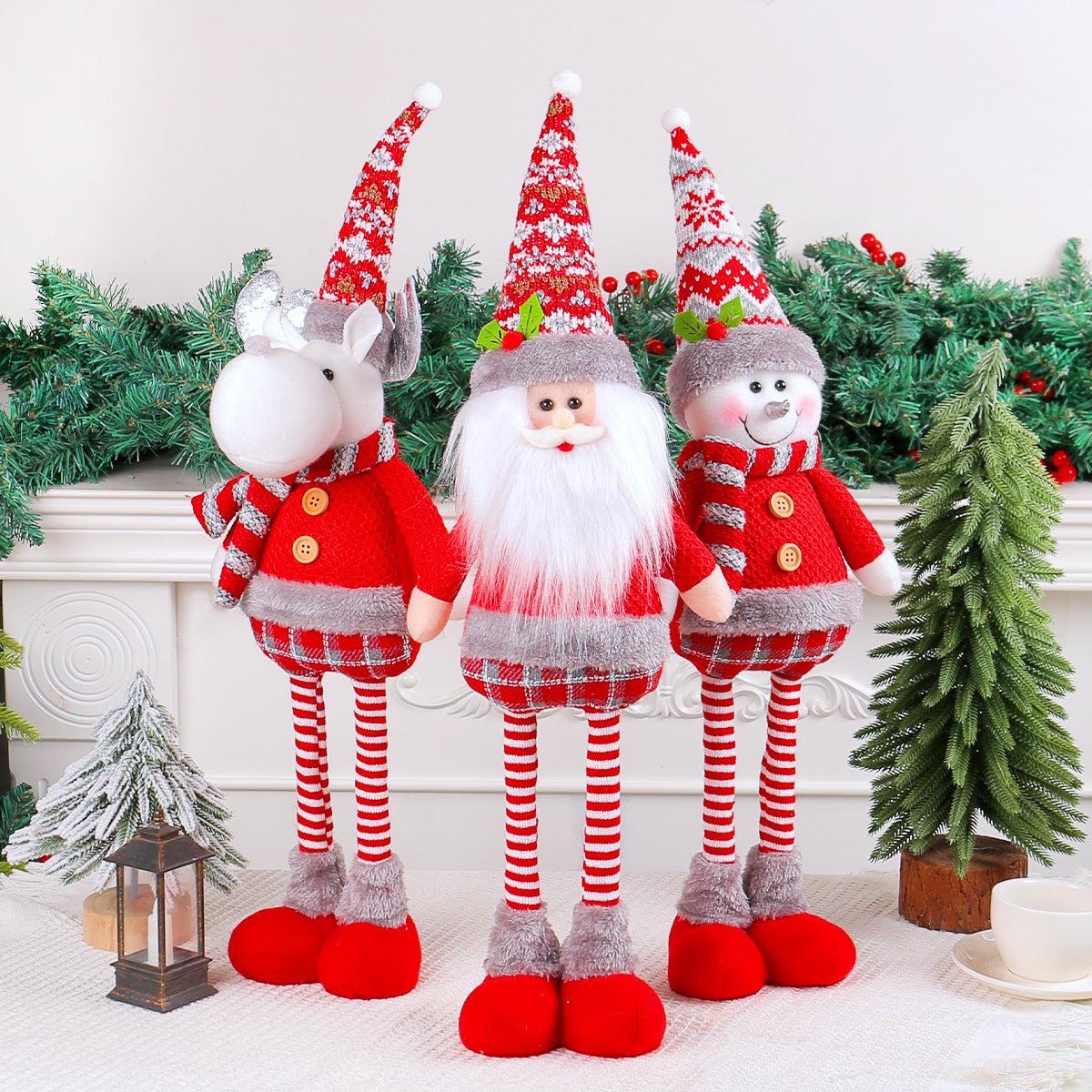 Standing Long-Legged Christmas Plush Figurines (Santa, Snowman & Reindeer)