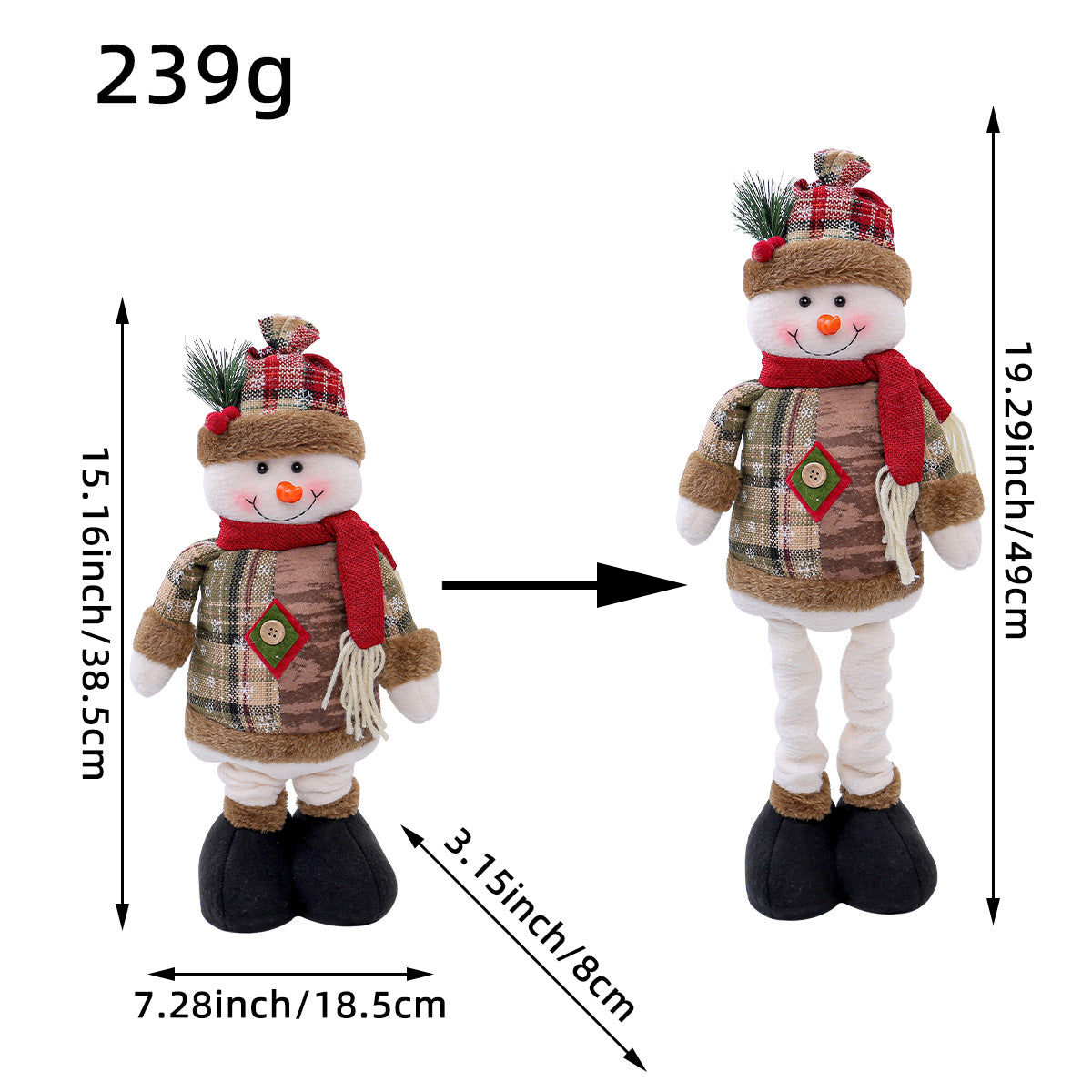Standing Long-Legged Christmas Plush Figurines (Santa, Snowman & Reindeer)