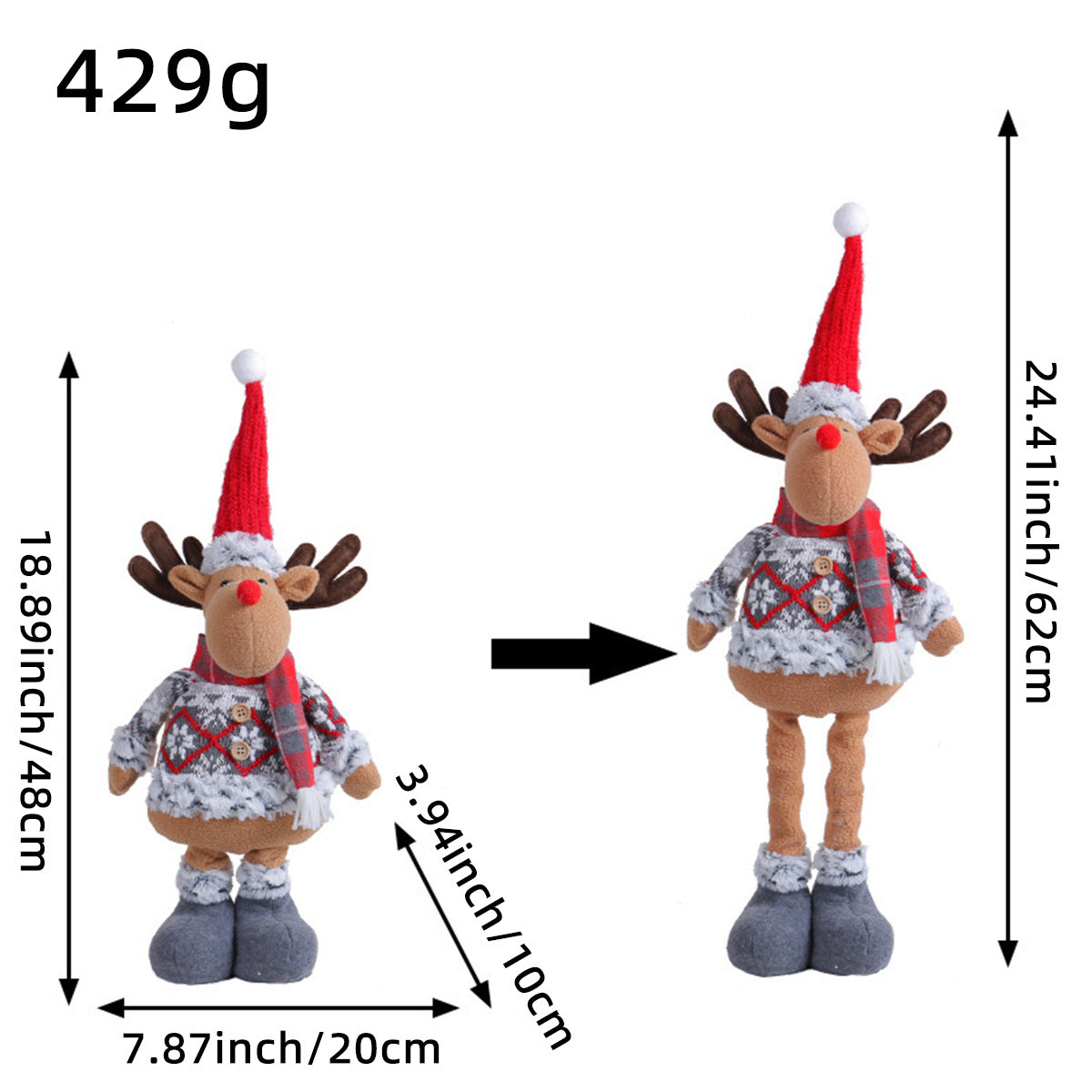 Standing Long-Legged Christmas Plush Figurines (Santa, Snowman & Reindeer)