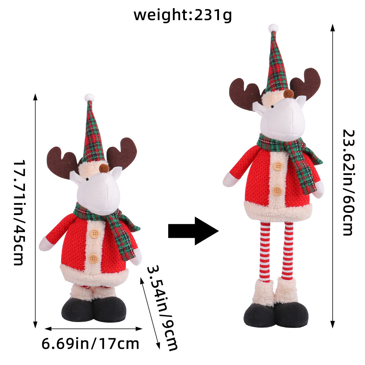 Standing Long-Legged Christmas Plush Figurines (Santa, Snowman & Reindeer)