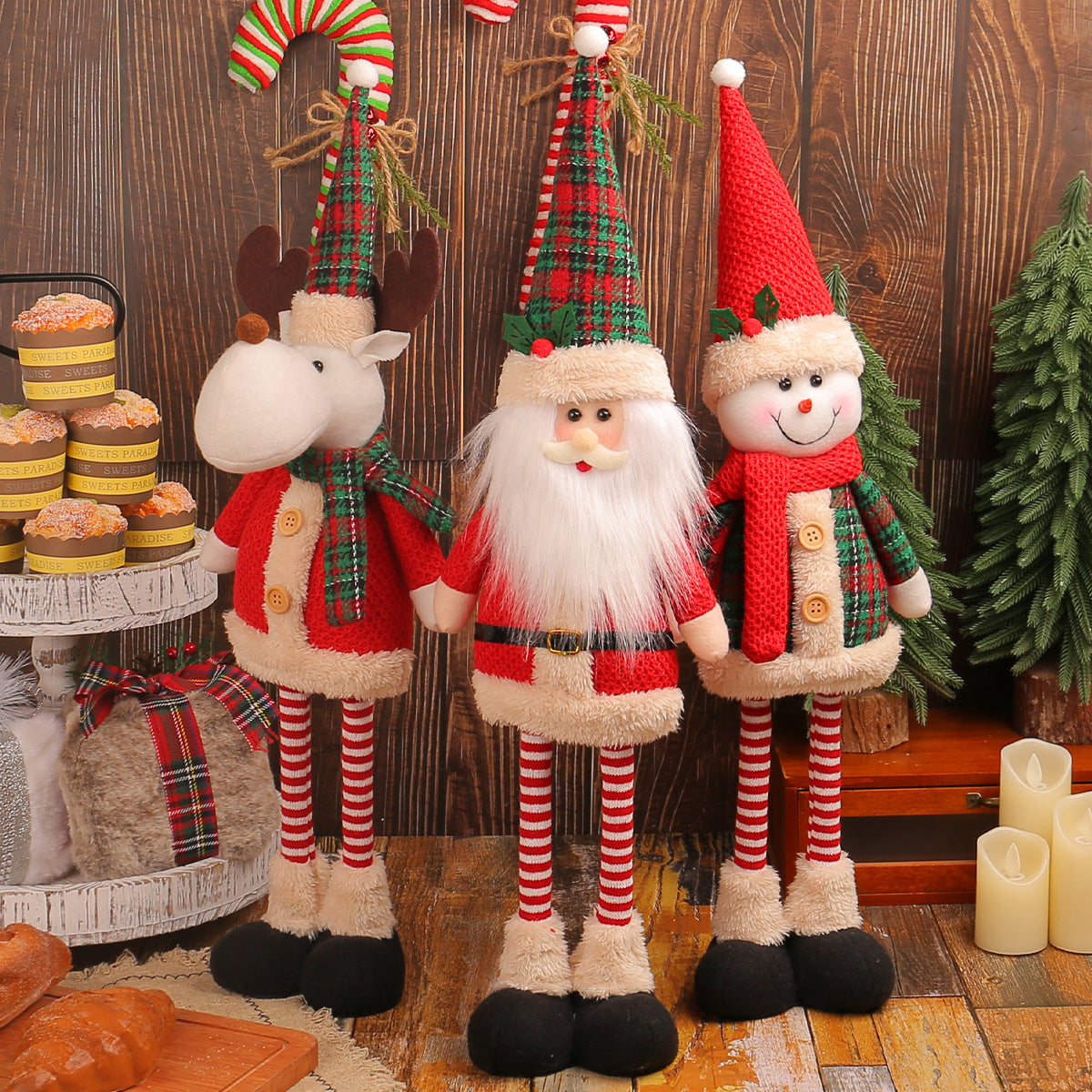 Standing Long-Legged Christmas Plush Figurines (Santa, Snowman & Reindeer)