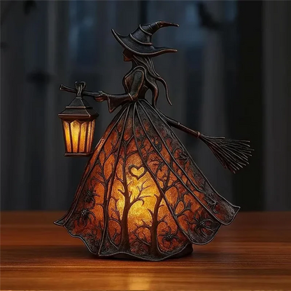 Illuminated Forest Witch Figurine – 7" Light-Up Halloween Tabletop Statue & Lantern Decor