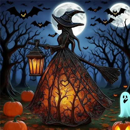 Illuminated Forest Witch Figurine – 7" Light-Up Halloween Tabletop Statue & Lantern Decor