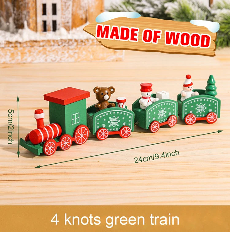Festive Mini Christmas Express Train Tabletop Decoration (4-Car Wooden & Plastic Sets)
