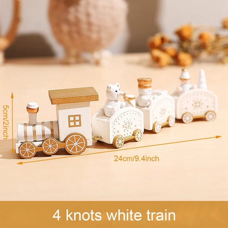 Festive Mini Christmas Express Train Tabletop Decoration (4-Car Wooden & Plastic Sets)