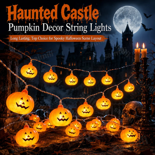 Halloween Pumpkin String Lights – Battery-Powered Jack-O'-Lantern Party LED Decor