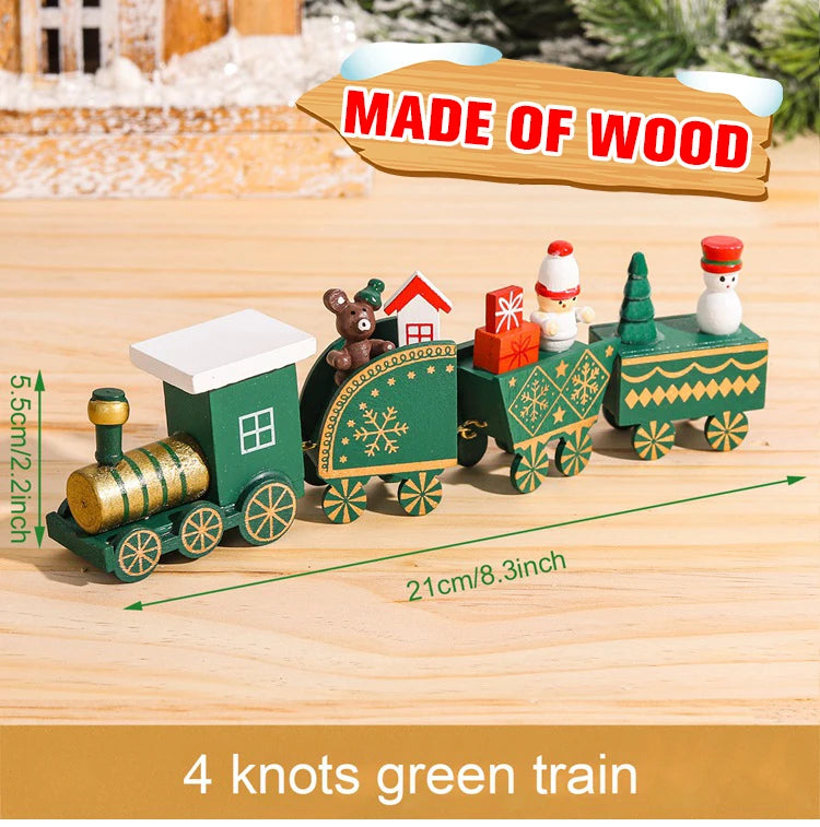 Festive Mini Christmas Express Train Tabletop Decoration (4-Car Wooden & Plastic Sets)