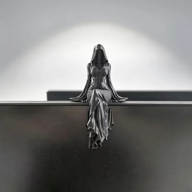 Gothic Hooded Sorceress Shelf Sitter Figurine | Dark Academia & Witchy Home Decor