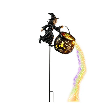 Light-Up Halloween Ghost Garden Stake — 15.75" Outdoor Candy Bowl Welcome Light with Black Cat & Bat Silhouettes