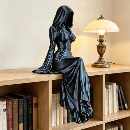 Gothic Hooded Sorceress Shelf Sitter Figurine | Dark Academia & Witchy Home Decor