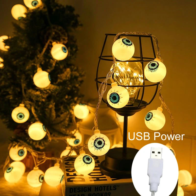 Spooky Glowing Halloween LED String Lights – Jack-o'-Lanterns; Eyeballs
