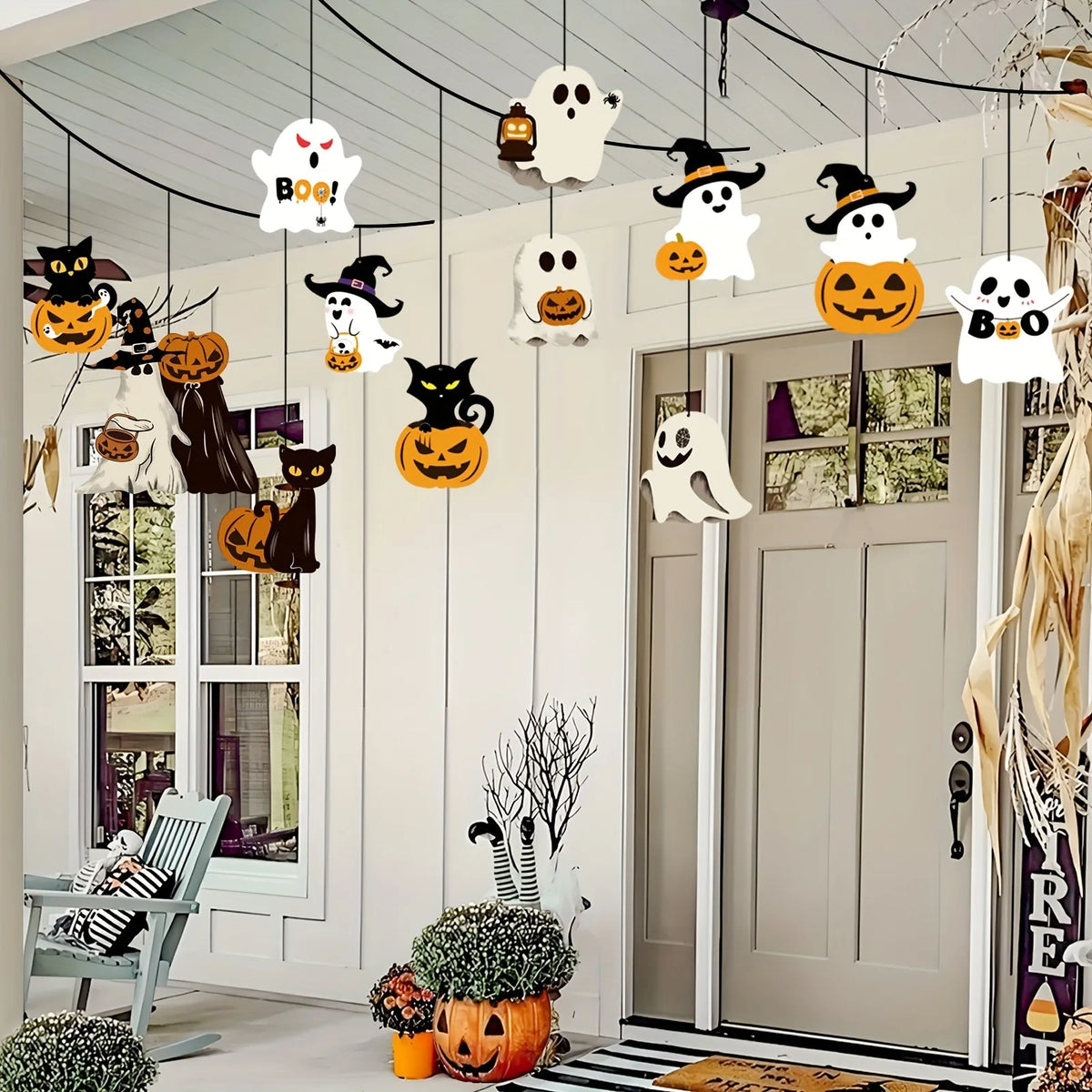 "BOO!" Halloween Hanging Swirls & Cutouts Set (12-Piece Outdoor & Indoor Decor)
