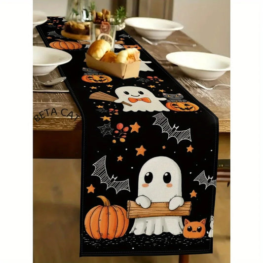 Cute Ghost & Pumpkin Halloween Table Runner | Spooky Fall Dining Decor