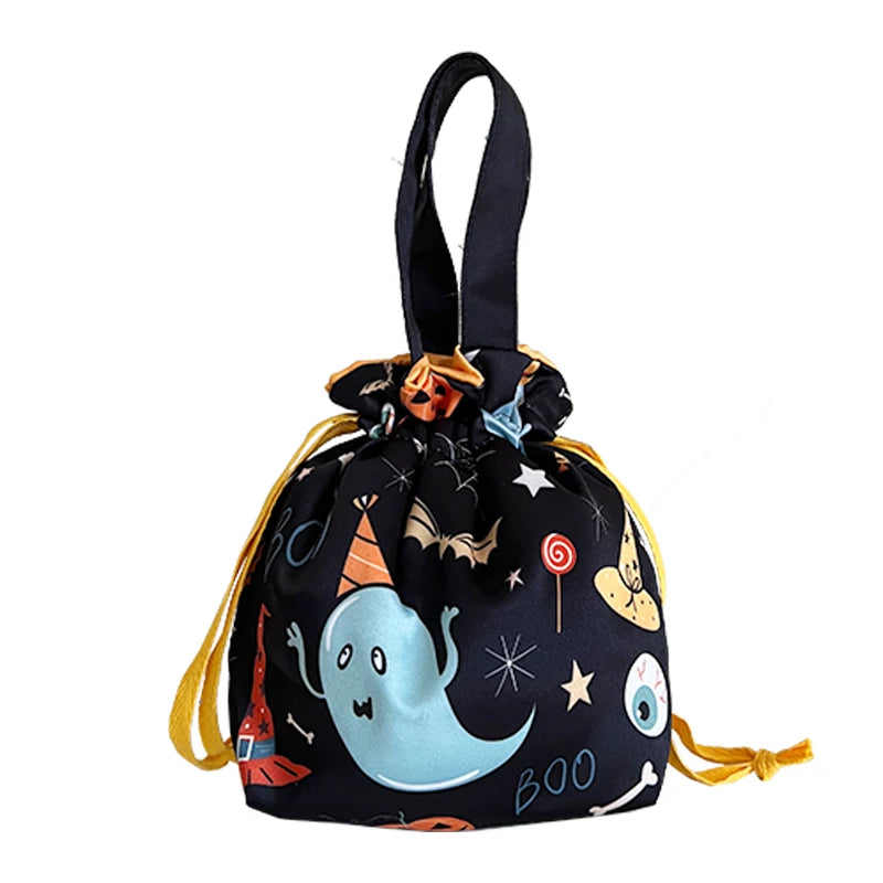 Spooky Halloween Drawstring Treat Bag – Reusable Trick-or-Treat Candy Pouch with Handles