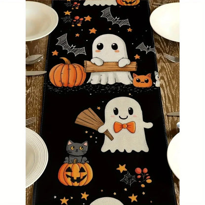 Cute Ghost & Pumpkin Halloween Table Runner | Spooky Fall Dining Decor