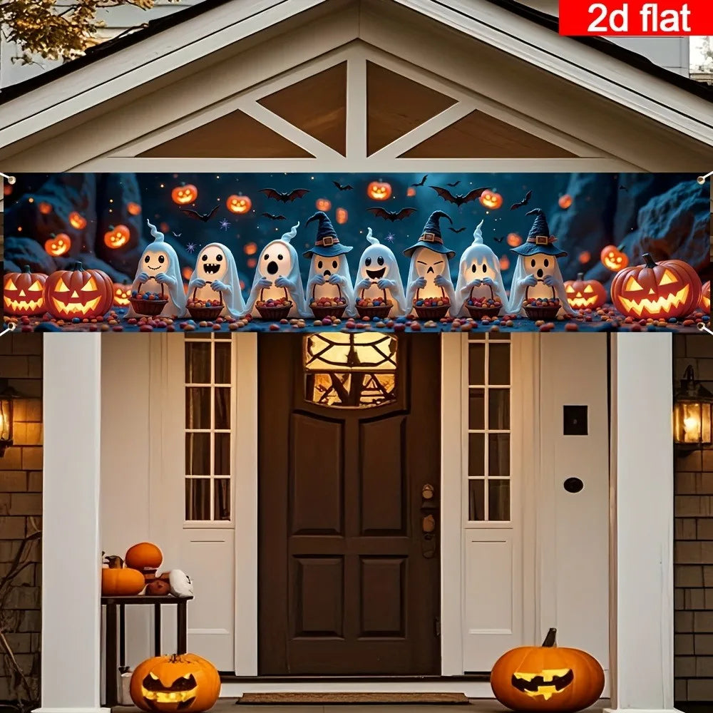 Spooky Ghosts & Pumpkins Halloween Banner – Outdoor Yard, Fence & Porch Party Decoration