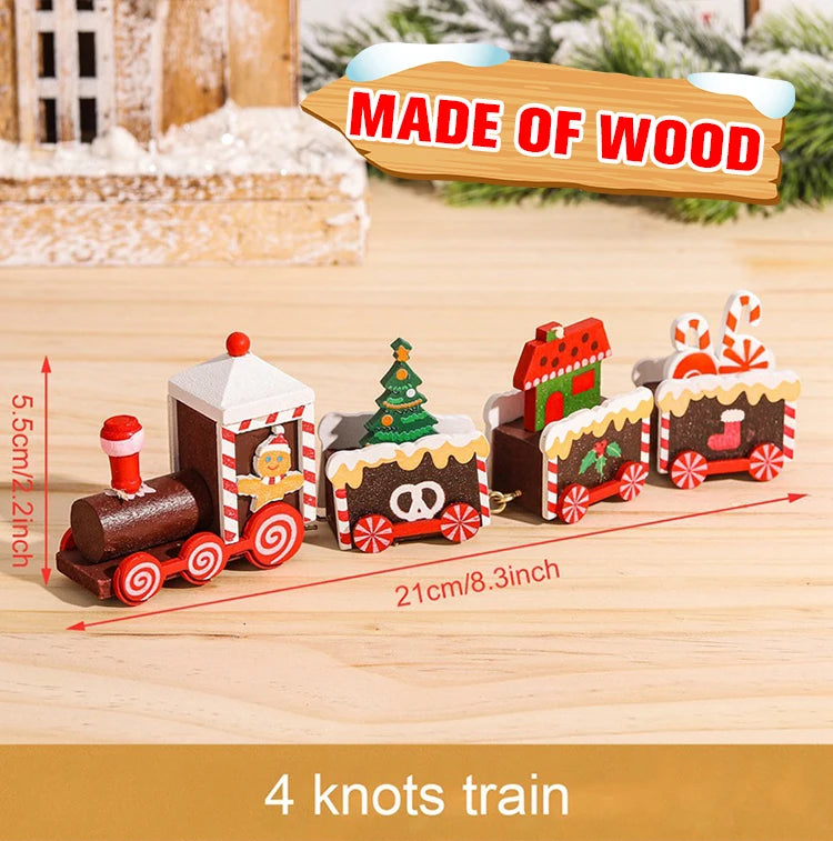 Festive Mini Christmas Express Train Tabletop Decoration (4-Car Wooden & Plastic Sets)