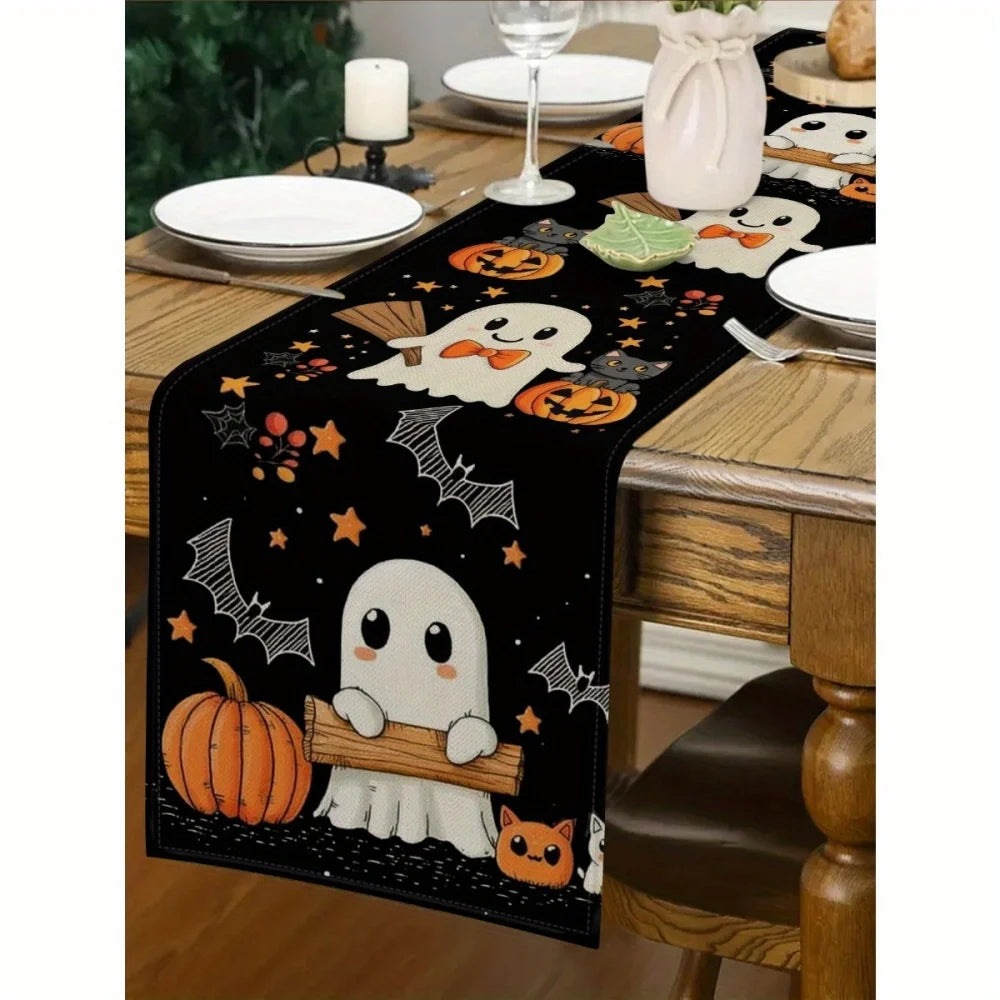 Cute Ghost & Pumpkin Halloween Table Runner | Spooky Fall Dining Decor