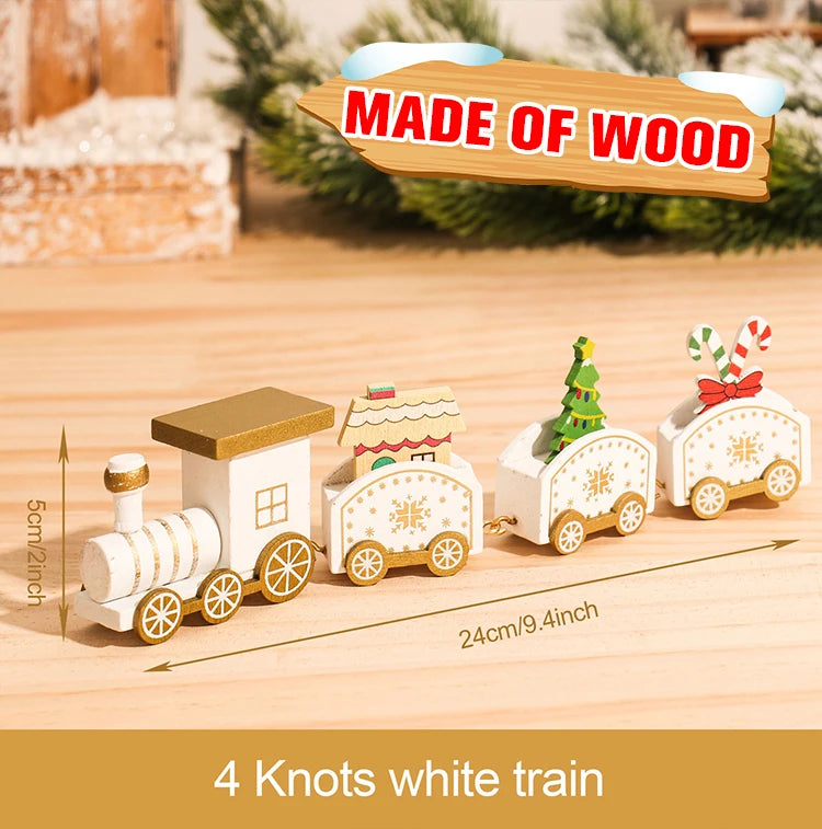 Festive Mini Christmas Express Train Tabletop Decoration (4-Car Wooden & Plastic Sets)