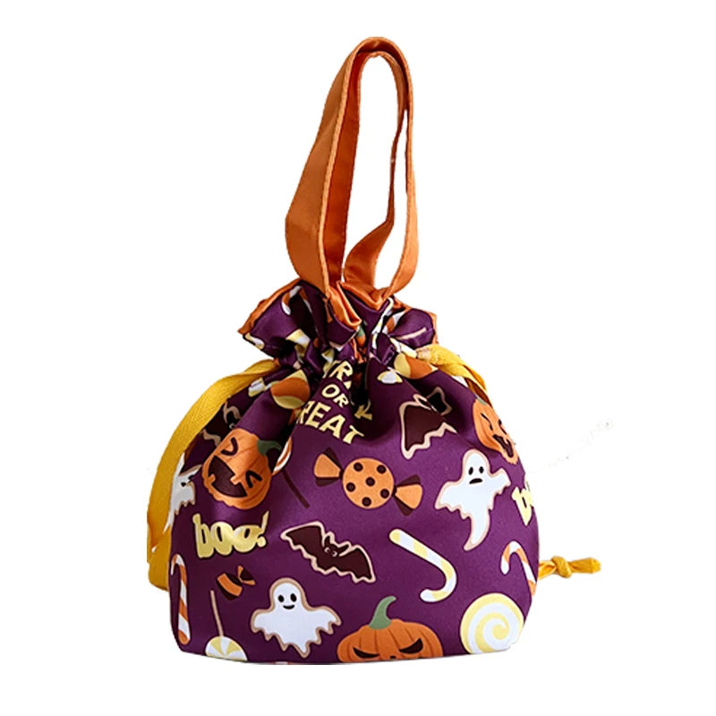 Spooky Halloween Drawstring Treat Bag – Reusable Trick-or-Treat Candy Pouch with Handles
