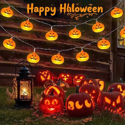 Halloween Pumpkin String Lights – Battery-Powered Jack-O'-Lantern Party LED Decor