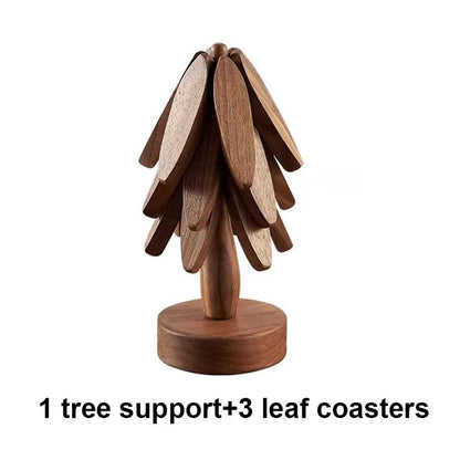 Wooden Tree Trivet & Coaster Set | Foldable Heat-Resistant Wooden Hot Pads