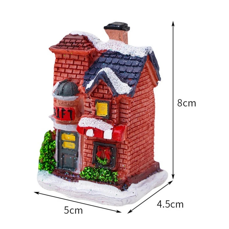 Miniature LED Christmas Village House – Glowing Resin Snow Cottage Tabletop Ornament