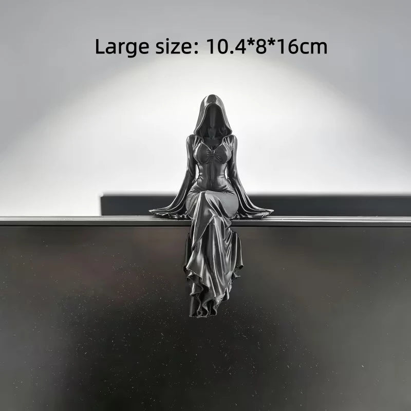Gothic Hooded Sorceress Shelf Sitter Figurine | Dark Academia & Witchy Home Decor