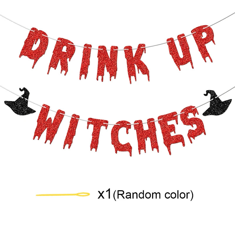 "Drink Up Witches" Glitter Banner - Spooky Halloween Party Garland Decor