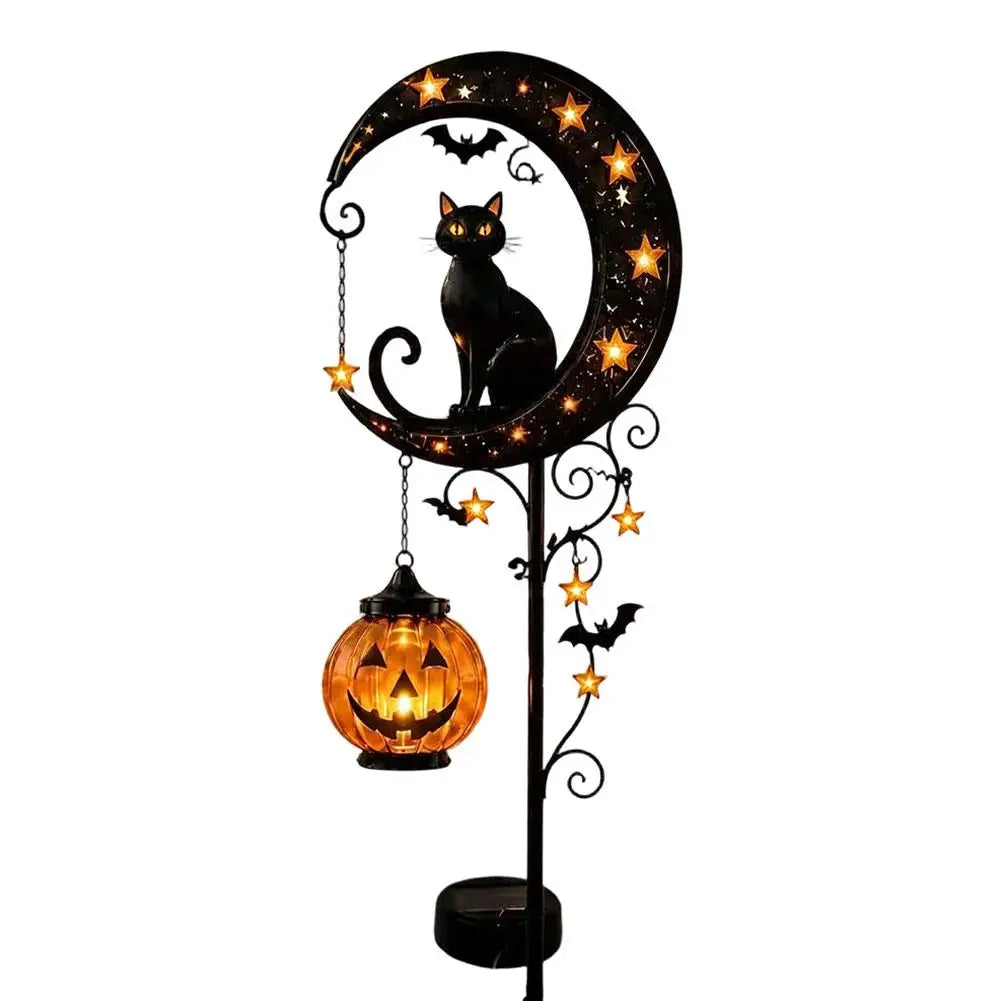 Light-Up Halloween Ghost Garden Stake — 15.75" Outdoor Candy Bowl Welcome Light with Black Cat & Bat Silhouettes